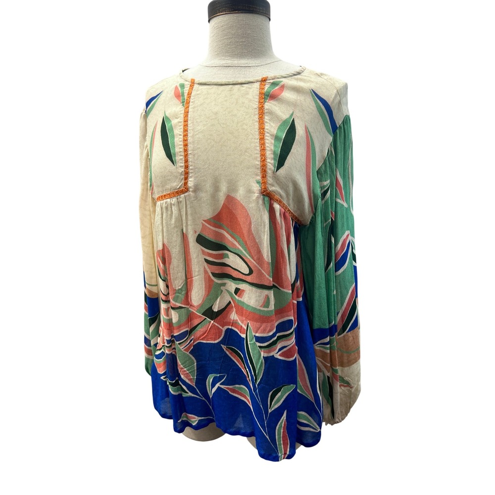 Blank London Tunic Blouse Womens Small Multicolor Excellent Tropical Boho Leaf